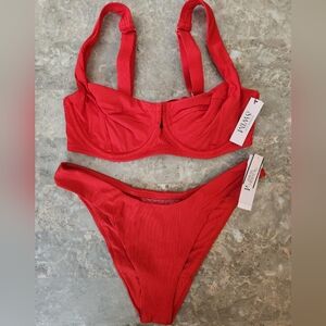 32C/XS VS Swim Full Coverage Bikini Top Brazilian Bikini Set Red